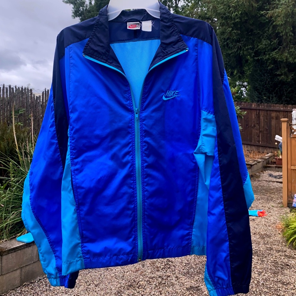RARE Vintage 90's Nike Windbreaker Jacket Full Zip Blue Colorblock‎ Mens Small